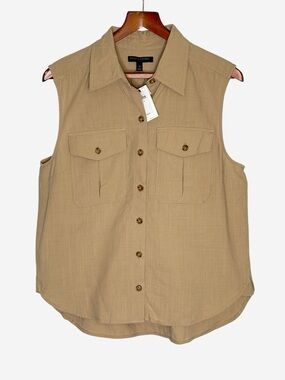 NWT Banana Republic Sleeveless Double Pocket Utility Shirt • Tan • Size M